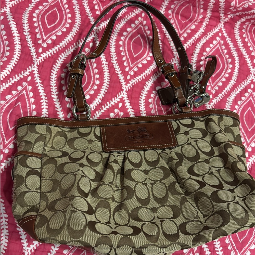 Vintage Coach Brown and Tan Signature Handbag